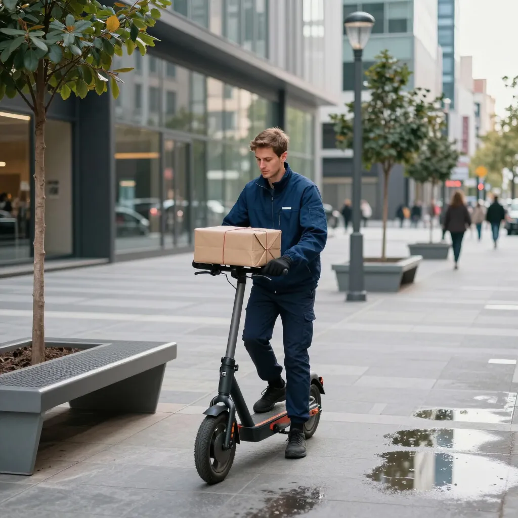 Kurier bringt ein Paket durch die Stadt